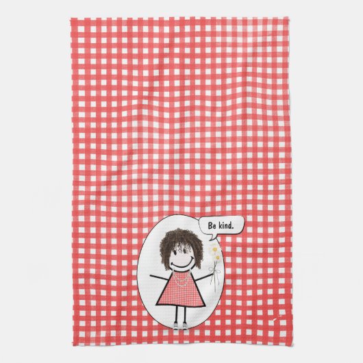 Strichmännchen Girl on Red Gingham Geschirrtuch (Vertikal)
