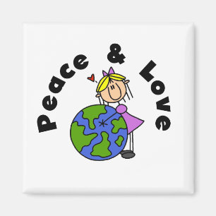 Strichmännchen Girl Peace and Liebe T - Shirt und  Magnet