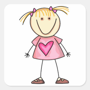 Strichmännchen Girl Quadratischer Aufkleber