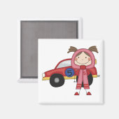 Strichmännchen Girl Race Autofahrer - Tshirts Magnet (Vorderseite/Rückseite)