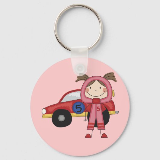Strichmännchen Girl Race Autofahrer - Tshirts Schlüsselanhänger (Vorderseite)