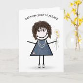 Strichmännchen Girl with Daisicard Karte (Gelbe Blume)