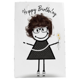 Strichmännchen Girl with Daisies Mittlere Geschenktüte