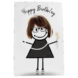 Strichmännchen Girl with Daisies Mittlere Geschenktüte