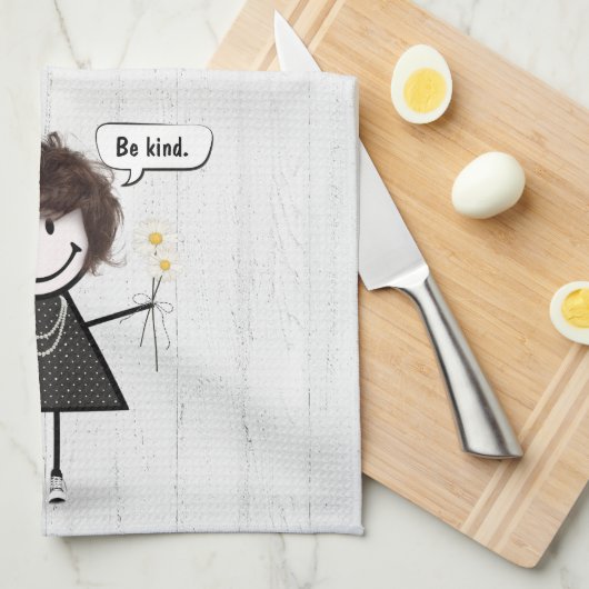 Strichmännchen Girl with Daisis and Quote Geschirrtuch (Viertel Falte)
