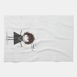 Strichmännchen Girl with Daisis and Quote Geschirrtuch