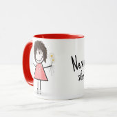 Strichmännchen Girl with Daisis and Quote Tasse (Vorderseite Links)