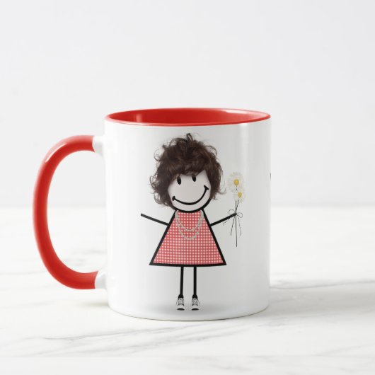 Strichmännchen Girl with Daisis and Quote Tasse (Links)