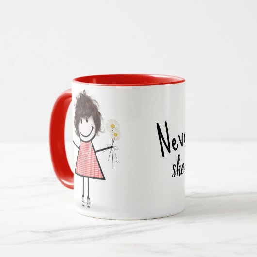 Strichmännchen Girl with Daisis and Quote Tasse (Vorderseite Links)