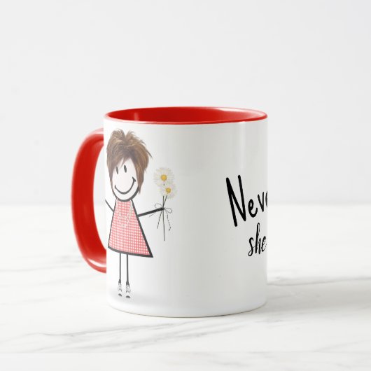 Strichmännchen Girl with Daisis and Quote Tasse (Vorderseite Links)