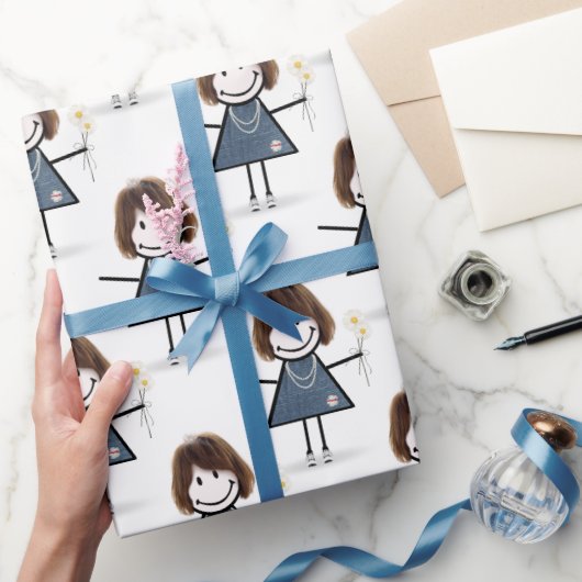 Strichmännchen Girl with Daisis Geschenkpapier (Schenken)