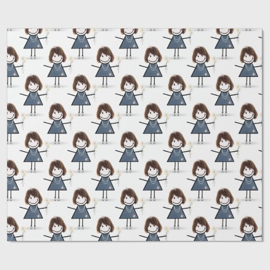 Strichmännchen Girl with Daisis Geschenkpapier (Flach)