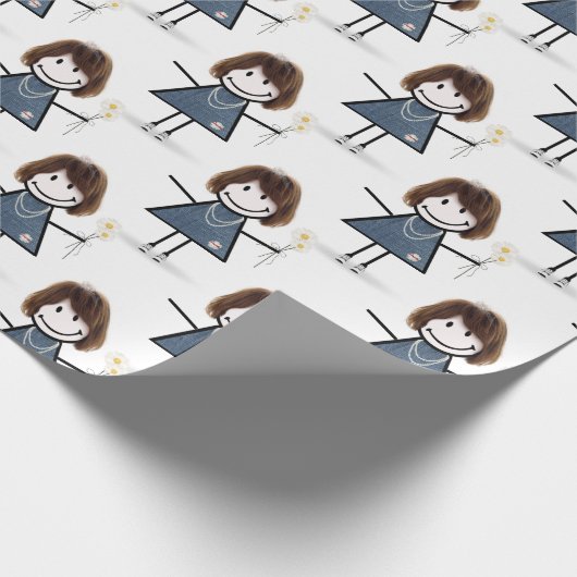 Strichmännchen Girl with Daisis Geschenkpapier (Ecke)