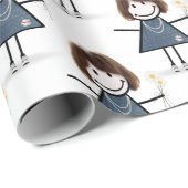 Strichmännchen Girl with Daisis Geschenkpapier (Rolleneckpunkt)