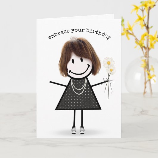 Strichmännchen Girl with Daisis Karte (Gelbe Blume)