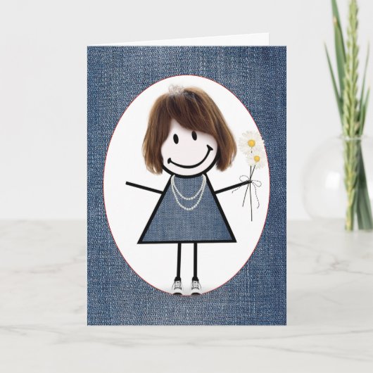 Strichmännchen Girl with Daisis Karte (Vorderseite)