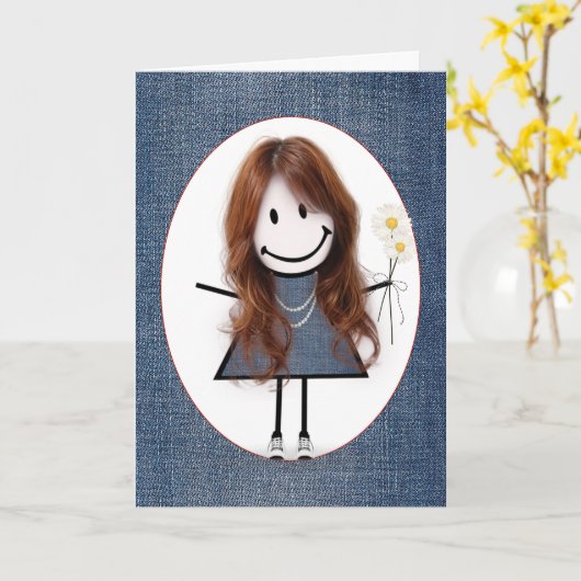 Strichmännchen Girl with Daisis Karte (Gelbe Blume)