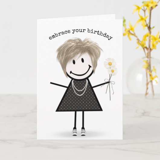 Strichmännchen Girl with Daisis Karte (Gelbe Blume)