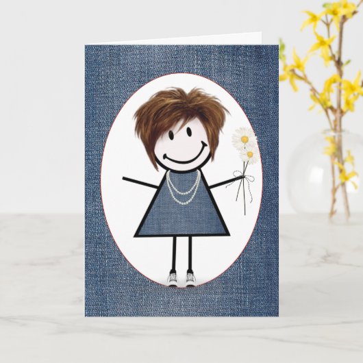 Strichmännchen Girl with Daisis Karte (Gelbe Blume)