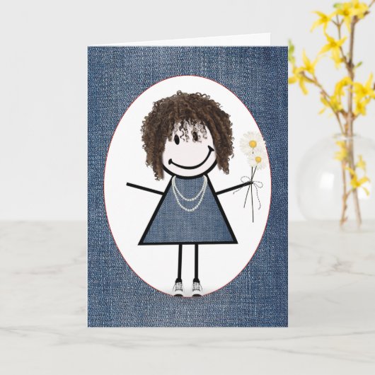 Strichmännchen Girl with Daisis Karte (Gelbe Blume)