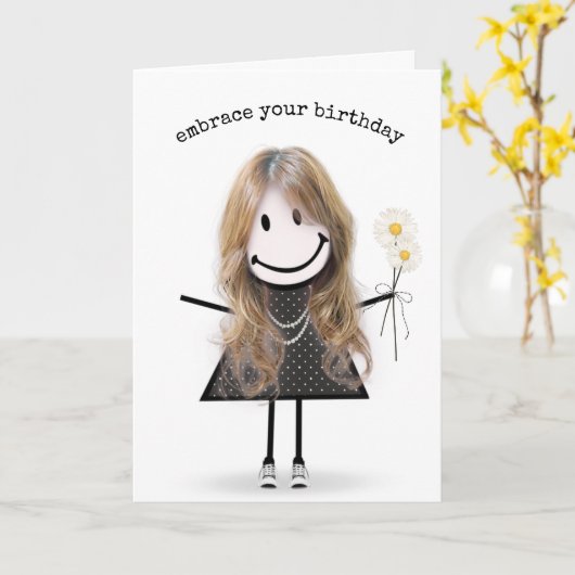 Strichmännchen Girl with Daisis Karte (Gelbe Blume)