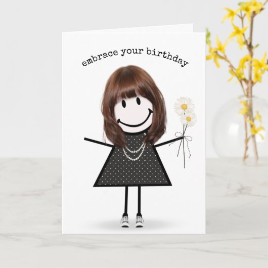 Strichmännchen Girl with Daisis Karte (Gelbe Blume)