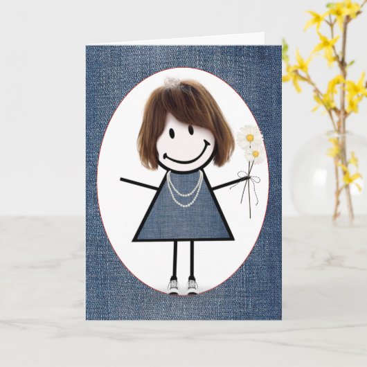 Strichmännchen Girl with Daisis Karte (Gelbe Blume)