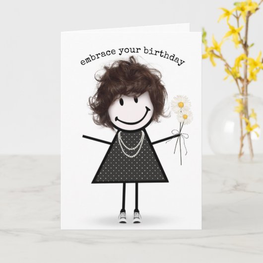 Strichmännchen Girl with Daisis Karte (Gelbe Blume)