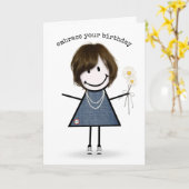 Strichmännchen Girl with Daisis Karte (Gelbe Blume)