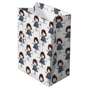 Strichmännchen Girl with Daisis Mittlere Geschenktüte