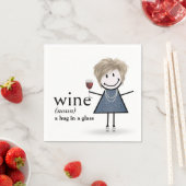 Strichmännchen Girl with Red Wine Glass Serviette (Beispiel)