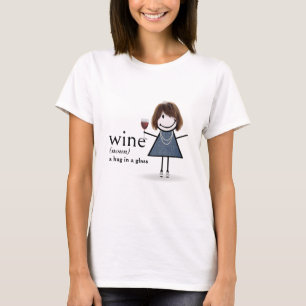 Strichmännchen Girl with Red Wine Glass T-Shirt