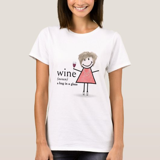Strichmännchen Girl with Red Wine Glass T-Shirt (Vorderseite)