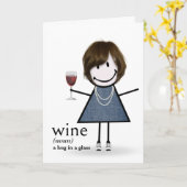 Strichmännchen Girl with Red Wine Karte (Gelbe Blume)