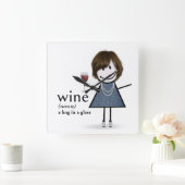 Strichmännchen Girl with Red Wine Quadratische Wanduhr (Zuhause)
