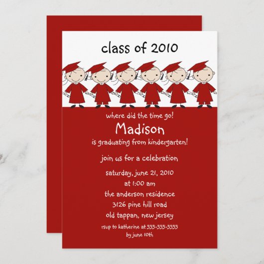 Strichmännchen Girls & Boys Abschluss Einladung (Vorne/Hinten)