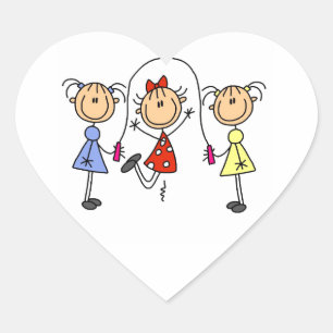 Strichmännchen GIrls Jumping Rope Herz-Aufkleber