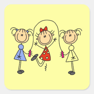 Strichmännchen GIrls Jumping Rope Quadratischer Aufkleber
