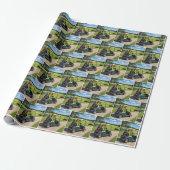 Strichmännchen-Golfer in einem Golfwagen Geschenkpapier (Ungerollt)