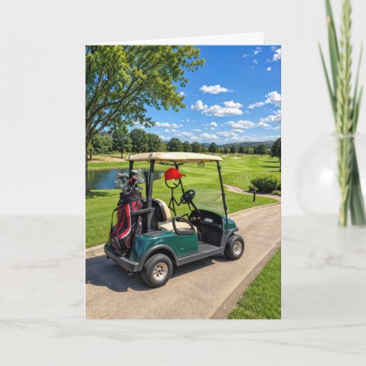 Strichmännchen-Golfer in einem Golfwagen Karte (Vorderseite)