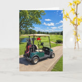 Strichmännchen-Golfer in einem Golfwagen Karte (Gelbe Blume)