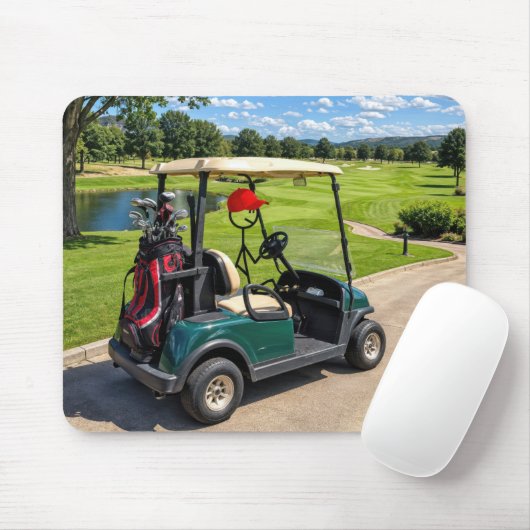 Strichmännchen-Golfer in einem Golfwagen Mousepad (Mit Mouse)