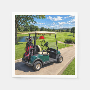 Strichmännchen-Golfer in einem Golfwagen Serviette
