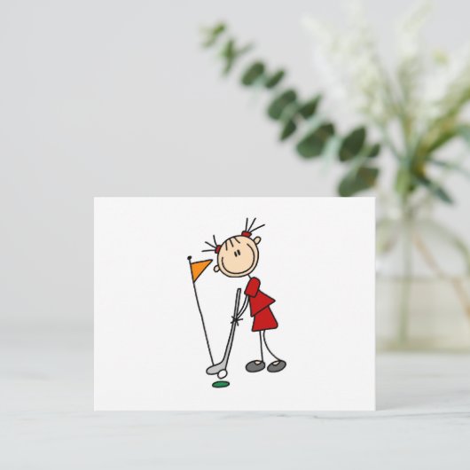 Strichmännchen Golfer Postkarte (Stehend Vorderseite)