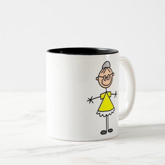 Strichmännchen-Großmutter-Tasse Zweifarbige Tasse (VorderseiteRechts)