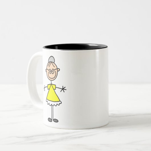 Strichmännchen-Großmutter-Tasse Zweifarbige Tasse (Vorderseite Links)