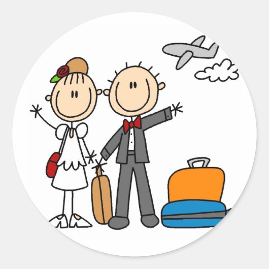 Strichmännchen Hochzeit Flitterwochen T - Shirt un Runder Aufkleber (Vorderseite)