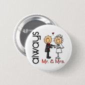 Strichmännchen-Hochzeits-Paar-Herr u. Frau Always Button (Vorne & Hinten)