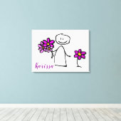 Strichmännchen Holding-Blume Leinwanddruck (Insitu (Holzboden))