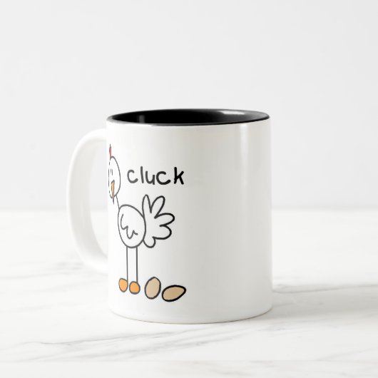 Strichmännchen-Huhn Zweifarbige Tasse (Vorderseite Links)